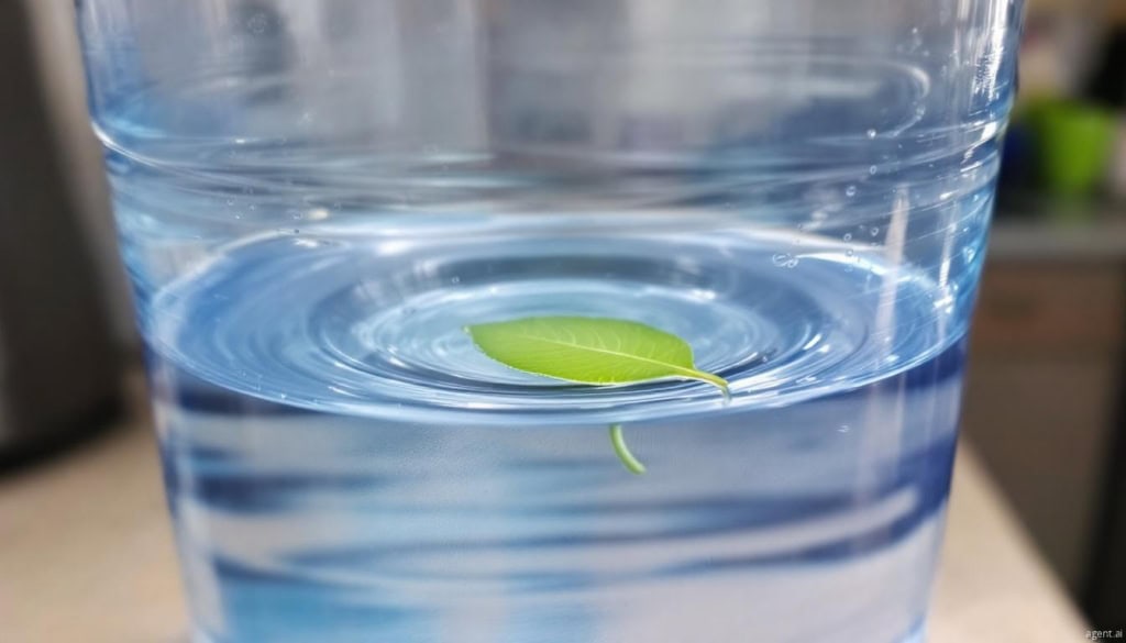 A small green leaf floats in a glass of water. PVOH is water-soluble, benefiting paperization.